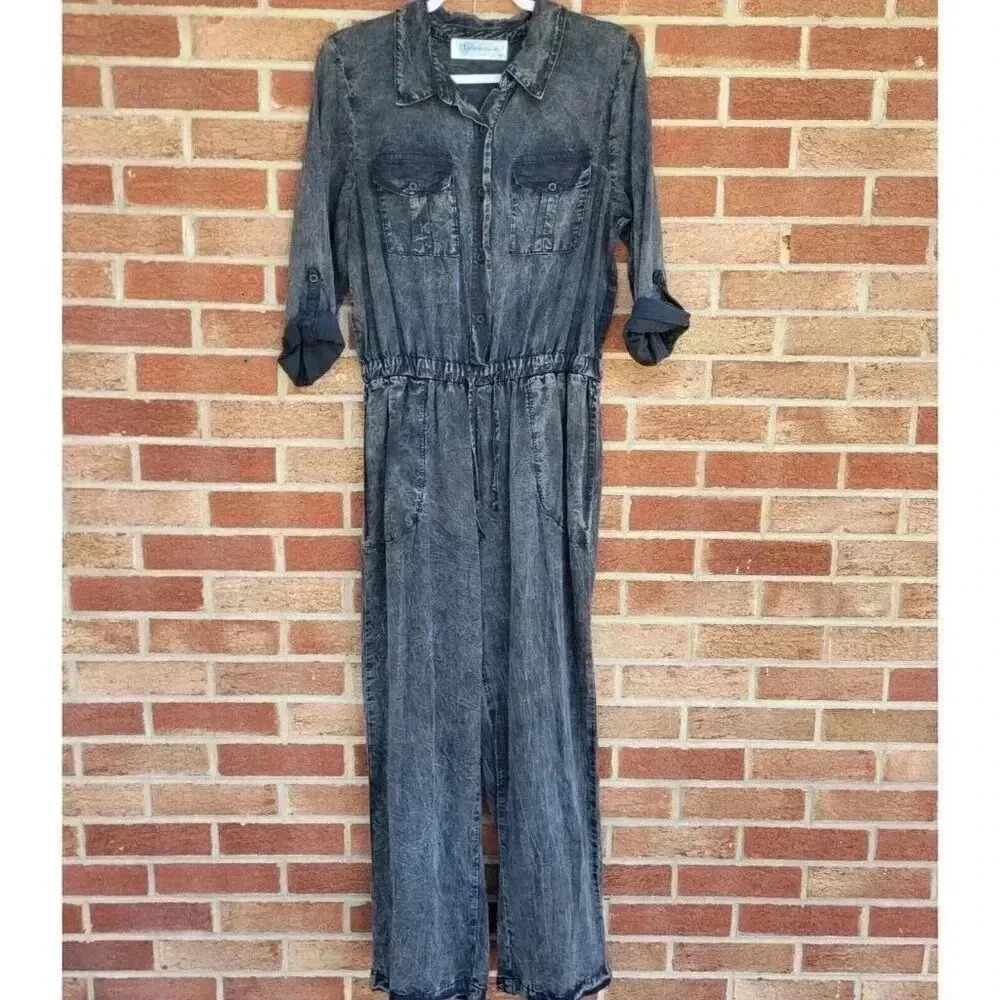 Big Water Blue Sky Jumpsuit Black Chambray Women's Size Medium